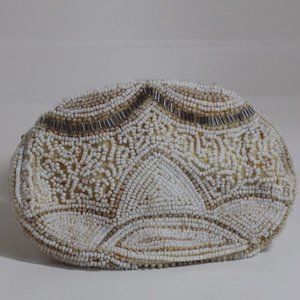 Vintage White and Cream Beaded Evening Purse